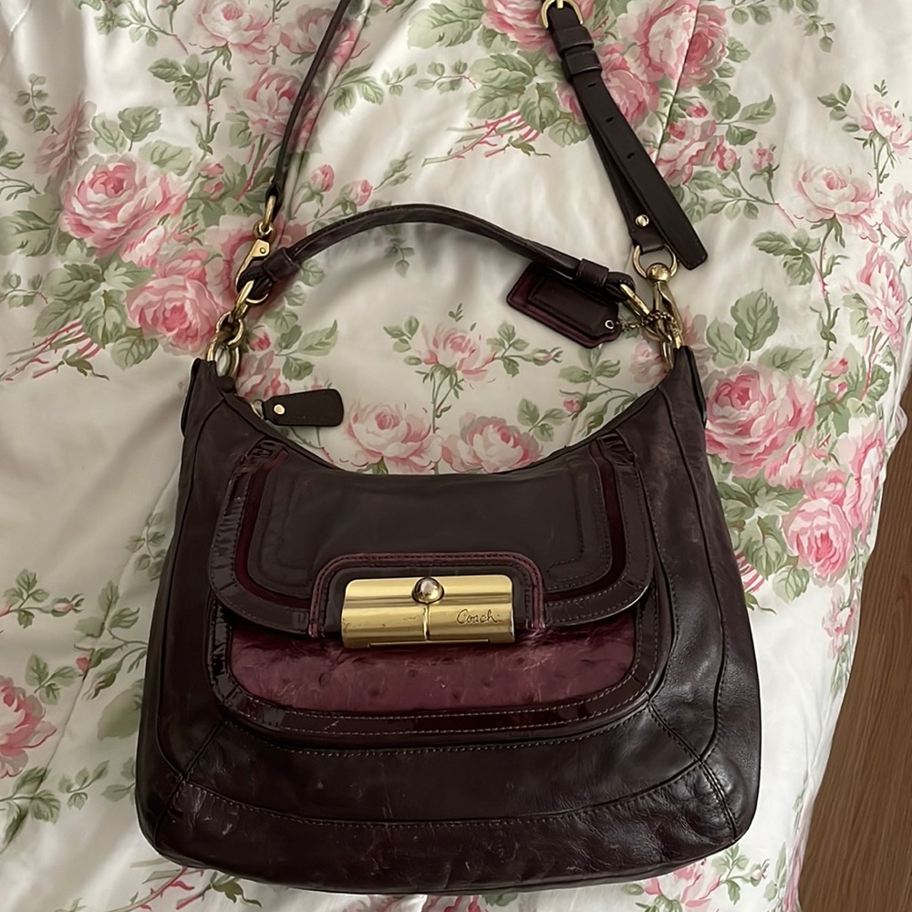 Vintage Designer Maroon Purple Leather Coach Purse